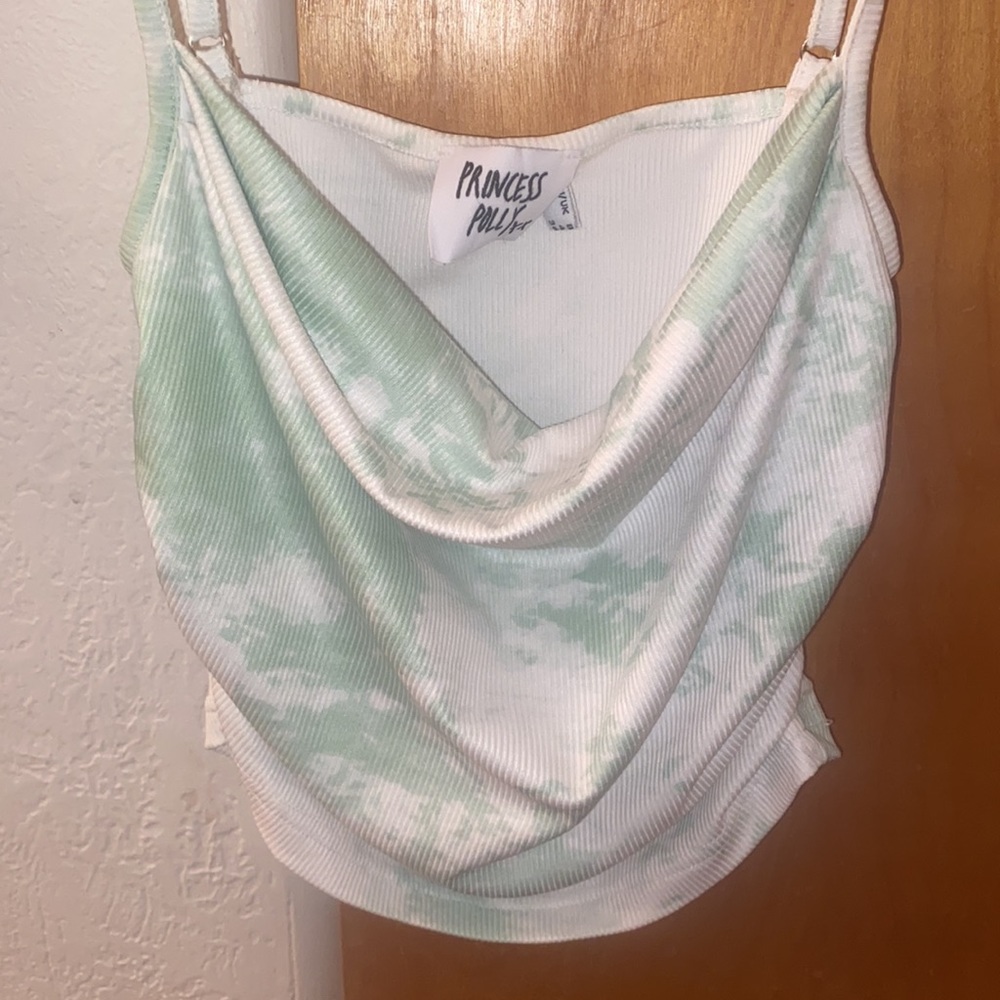 Womens Princess Polly Cropped Tank with cow neck and green/white dye